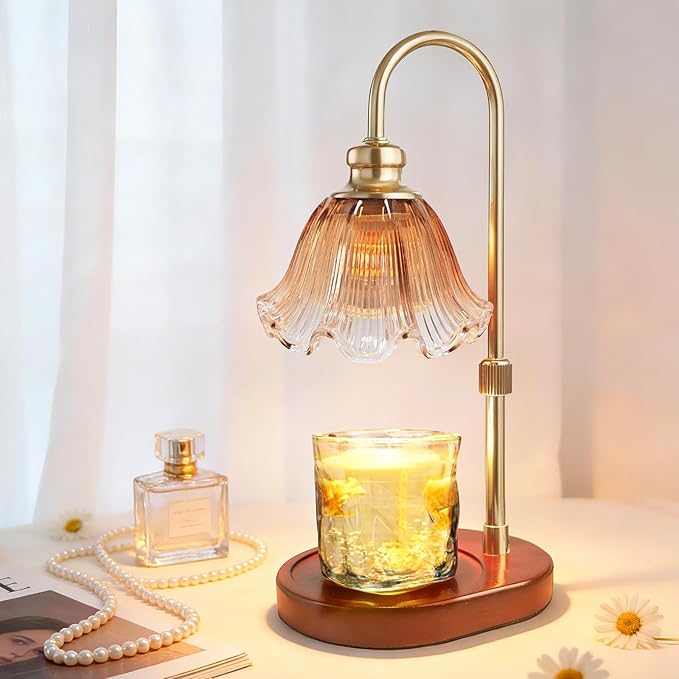 Candle Warmer Lamp with Timer: Birthday Gifts for Women, House Warming Gifts New Home Decor – Height Adjustable Candle Lamp for Mom, Anniversary - Walnut Solid Wood Base, with 2 Bulbs