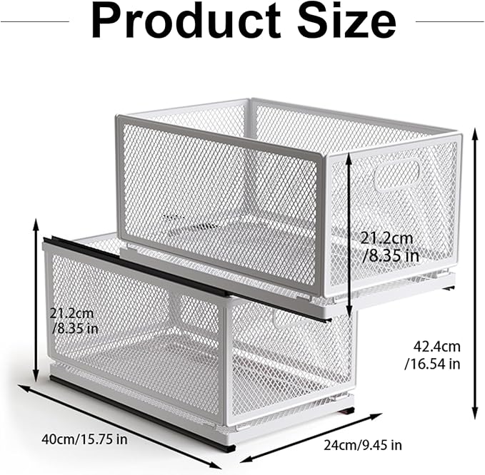 Pull Out Cabinet Organizer, Slide Out Drawers Fixed with Adhesive Nano Film, Pantry Shelves Sliding Drawer Storage Organization for Kitchen (Double Layer 15.7 * 9.4 * 16.6inch/40 * 24 * 42.4cm)