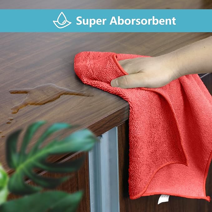 HOMEXCEL Red Microfiber Cleaning Cloth 100 Pack, Microfiber Towel for Cars, Lint Free, Scratch-Free, Highly Absorbent, and Cleaning Rags for House, Window and Glass, Cars, TV Screen 11.5 X11.5 inch