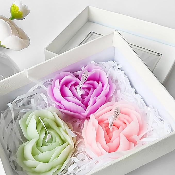 2Pcs Heart Flower Candle Wax molds Silicone Shapes for Candle Making Valentine Day Large Flower Candle Making Valentine Silicone Wax Mold for Candles moldes de silicona para velas