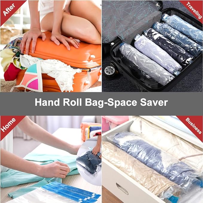 ALMING Compression Bags - Travel Essentials - 12 Pack Space Saver Bags - No Vacuum Pump Or Air Extractor is Needed - Storage Accessorie and Home Packing Organizers (transparent)