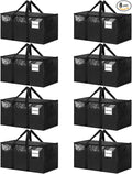 8 Pack Extra Large Heavy Duty Moving Bags, Black Storage Bins with Lids, Reinforced Handles & Heavy-Duty Zippers Moving Boxes Storage Bags Totes for Clothes Packing, Dorms, College Supplies, Black