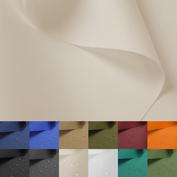 Nylon Fabric, 58"W 420D Waterproof Fabric 12 Yard Ripstop Nylon Material Outdoor Upholstery Twill Sewing Material for Patio Chair, Lining, Cushion, Purse, Tote Bag, Tent, Tarp Cover, DIY Project Ivory
