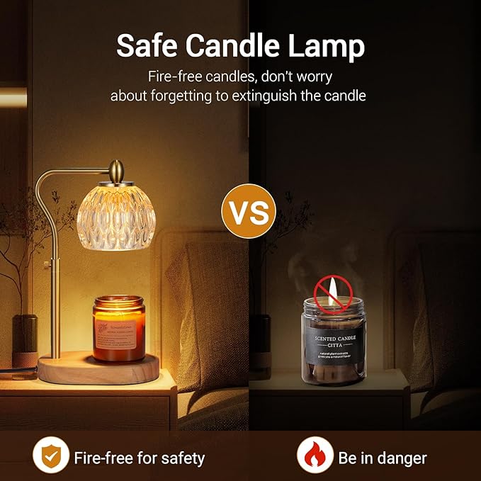 Candle Warmer, Candle Warmer Lamp with Timer & Dimmer Height Adjustable Scented Candles, with 2 * 50W Bulbs for Home Decor Mothers Day(Gold)
