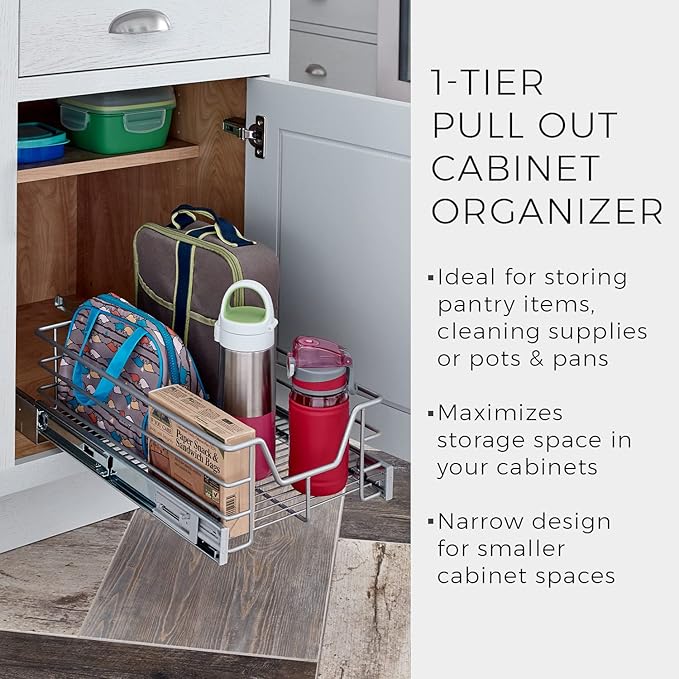 ClosetMaid 32101 Premium 11.5-Inch Wide Kitchen Single Tier Cabinet Pull Out Basket, Platinum