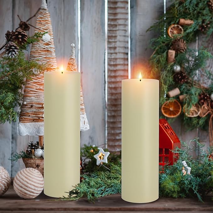 14" x 4" Large Outdoor Candles with Timer Waterproof, Remote Control Flickering Flameless Candles Battery Operated, Tall Fake LED Pillar Candle for Patio Porch Lantern, Ivory, 1 Pack