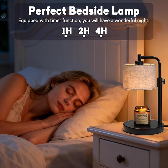 NITOWOLF Candle Warmer Lamp, Candle Lamp Warmer with Timer Adjustable Height Wax Warmer Lamp for Jar Candles, Birthday Gifts for Women House Warming Gifts (Black Linen)