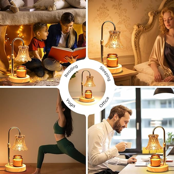 Candle Warmer Lamp with Dimmer - Electric Candle Lamp with Timer for Jar Candles Scented Candles, Plug-in Wax Warmer Lamp for Home & Office with 2 Bulb (White Peony)