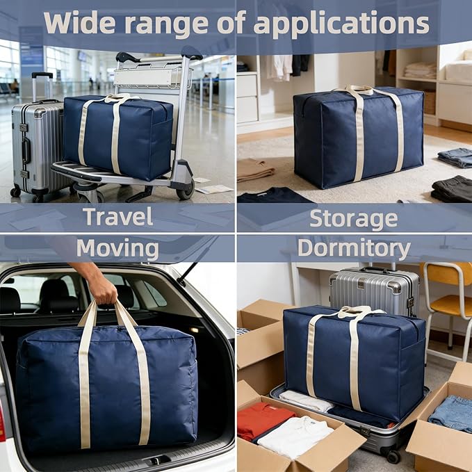 6 Pack Moving Bags, Blue Storage Bags, Packing Bags with 2 Metal Zippers & Carrying Handles, 22.46 U.S. Gal Large Storage Bags for Clothes, Dorm Room Essentials, Moving Box Alternative