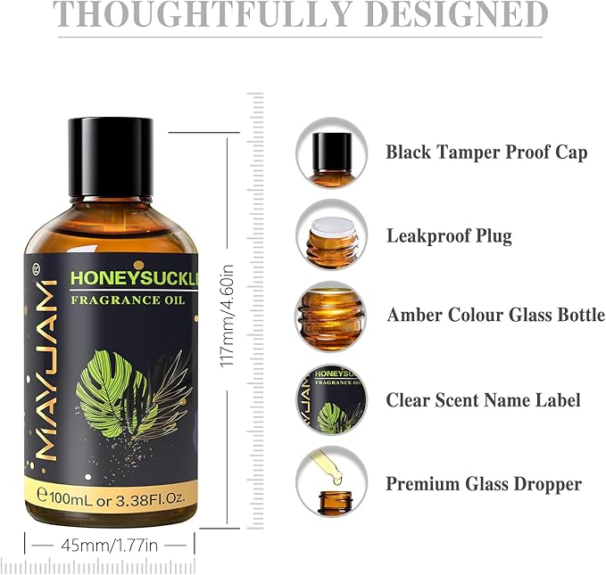MAYJAM 100ML/3.38FL.OZ Honeysuckle Fragrance Oils with Glass Dropper, Essential Oils for Diffusers for Home, Long Lasting Scented Oils for Diffusers Soap Candle Making