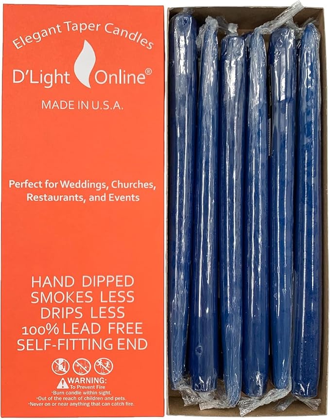 D'light Online Elegant Unscented 12" Cobalt Blue Taper Premium Quality Candles Hand-Dipped, Dripless and Smokeless - Set of 12 Individually Wrapped (12 Inch, Cobalt Blue)