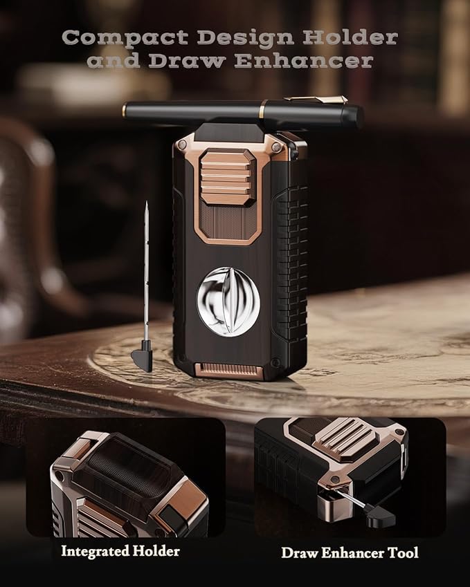 5-in-1 Torch Lighter with Tool, Punch, Holder and Draw Enhancer Tool, Triple Windproof Jet Flame, Refillable Lighters with Accessories, Cool Lighter Gifts for Men, Butane Lighter for Candle, Travel