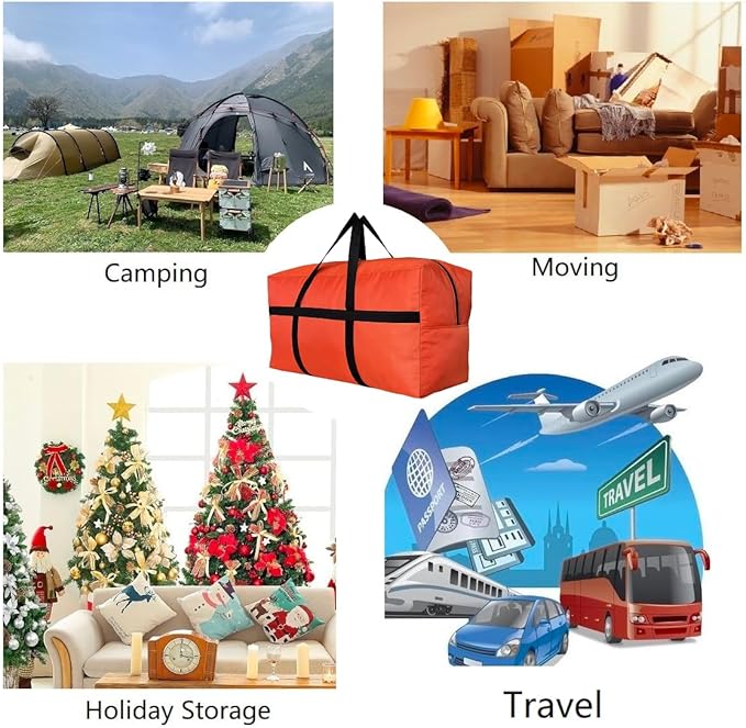 YiKitHom Extra Large Storage Duffle Bag with Zippers and Handles, Big Foldable Duffle Bag for Travel Blue 60L