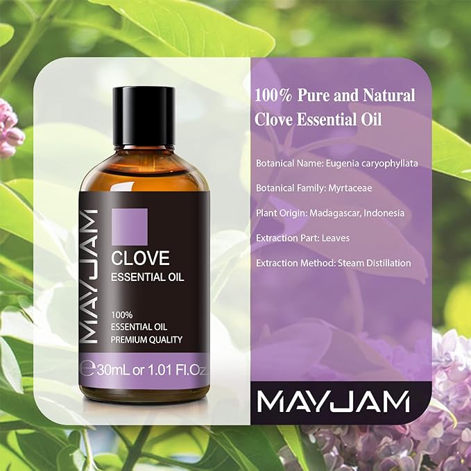 MAYJAM Clove Essential Oil, 1.01 FL.OZ Pure Essential Oils for Aromatherapy Diffuser, Great for DIY Candle and Soap Making(30ml)