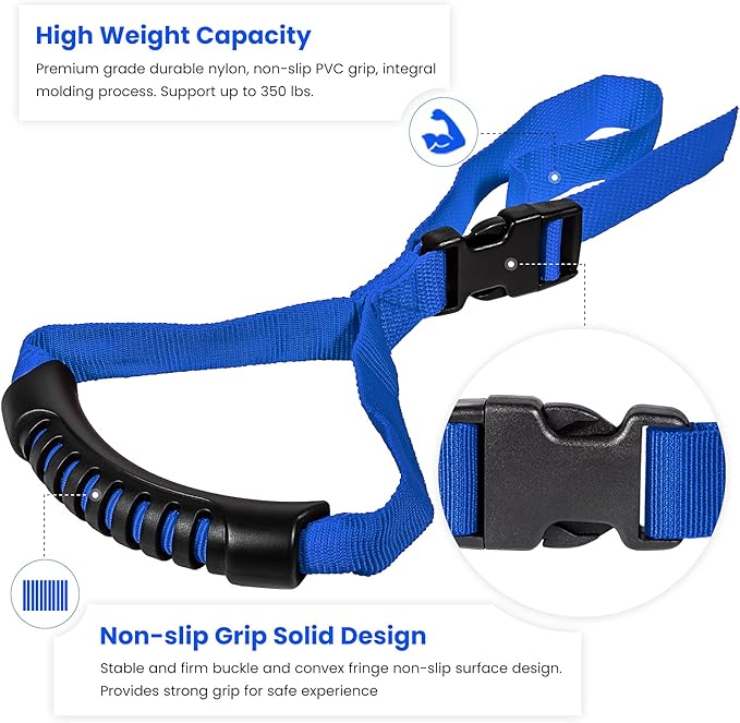 E-cowlboy Auto Cane Grab Handle - Adjustable Standing Aid Safety Portable Vehicle Support Bar With Nylon Grip - Mobility Assist Device (Blue 2 Pack)