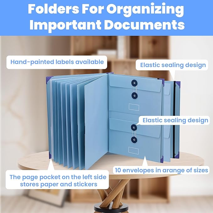 Important Document Organizer, Folio Folders with Pockets, Folder with Labels Pockets, for Emergency Documents, Birth Certificates, Damage Resistant Folder,Passports, School & Offices (Blue)
