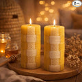 Hand Rolled Beeswax Pillar Candles 2 Packs, Non Toxic Beeswax Candles-70 Hours Long Burning, Organic Emergency Bees Wax Candles for Home, Paryer, Parties, Unscented Dripless Smokeless Candles, 2x4in
