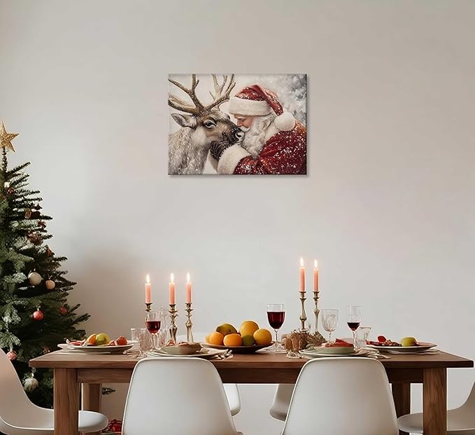 Paint by Number Kit for Adults & Kids, Santa and Reindeer Christmas DIY Painting Kit with Brushes, Paints & Hanging Kit, 16x20 Inch Canvas, Holiday Gift & Home Decor Art Project Framed