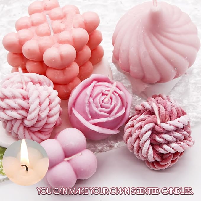 Silicone Candle Molds Big Set for Candle Making With Wicks, 6Pcs 3D Resin Mold for Wax Candle Soap DIY Scented Candle, White