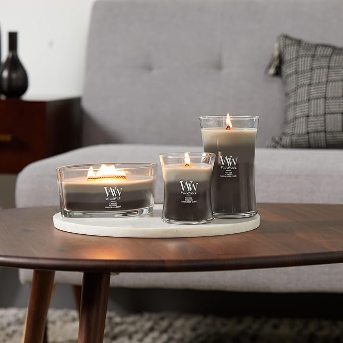 WoodWick Warm Woods Trilogy Holiday Candle Gifts for Women and Men, 16 oz Ellipse Trilogy Candle with Crackling Wick