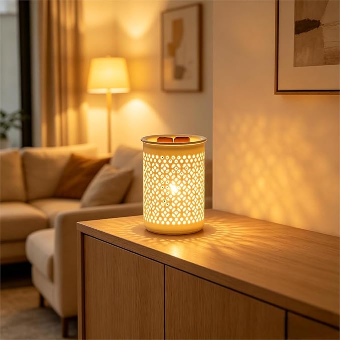 Dicimi Ceramic Wax Melt Warmer with Timer, Candle Warmer Lamp with Hollow Coin Design, Electric Wax Warmer for Home Office, Auto Shut-Off 2/4/8H, Cozy Night Light, Great Gift for Women