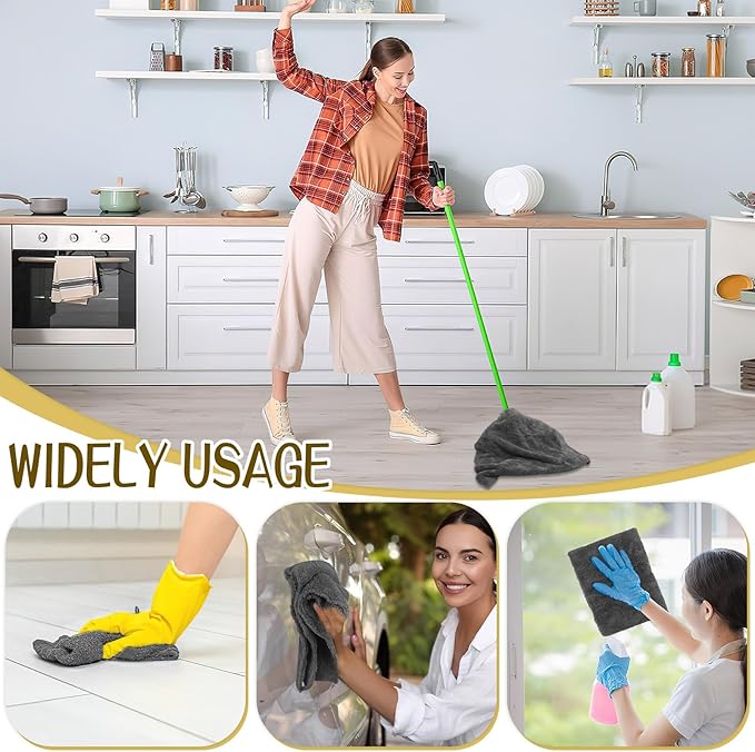 4 Pcs Extra Large Microfiber Cleaning Cloth, 30"x20" Washable Reusable Floor Cloth for Squeegee Mop House Floor Kitchen Car Window Highly Absorbent, Lint and Streak Free (Grey)