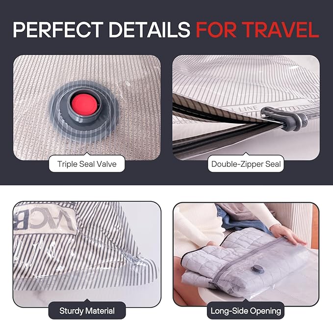 VMstr Vacuum Seal Bags for Clothing Travel, Carry-on Size for Luggage Compression Packing, Space Bags with High Pressure Electric Pump (DC Power) 9-Pack Combo Size Travel Set