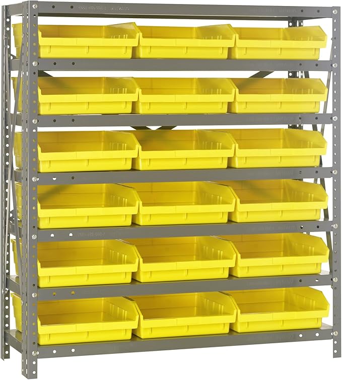 Quantum Storage Systems 1239-109YL Solid Heavy Duty 7 Shelves 18 Economy Yellow Bins 39" H x 36" W x 12" D