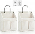 Kanrichu 2pcs Wall Hanging Organizer Bag, Linen Fabric Door Hanging Storage Basket with Pockets, Waterproof Bin for Kitchen, Bedroom, Office, RV Camper (White-Upgraded)