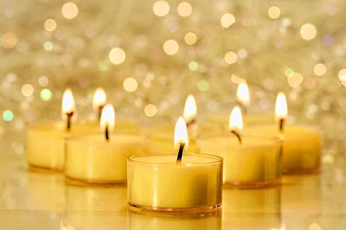 Hyoola Pure Beeswax Tea Lights, Handmade Decorative Unscented, Tealight Candles, 4 Hour Burn Time, Clear Cup (Pack of 48)