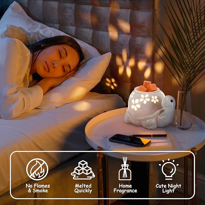 LESES Electric Wax Melt Warmer, Turtle Ceramic Wax Warmer Burner for Scented Cubes, Candle Wax Melter with 2 Light Bulbs Fragrance Oil Warmer for Home Bedroom Aromatherapy Gifts for Mom Grandma
