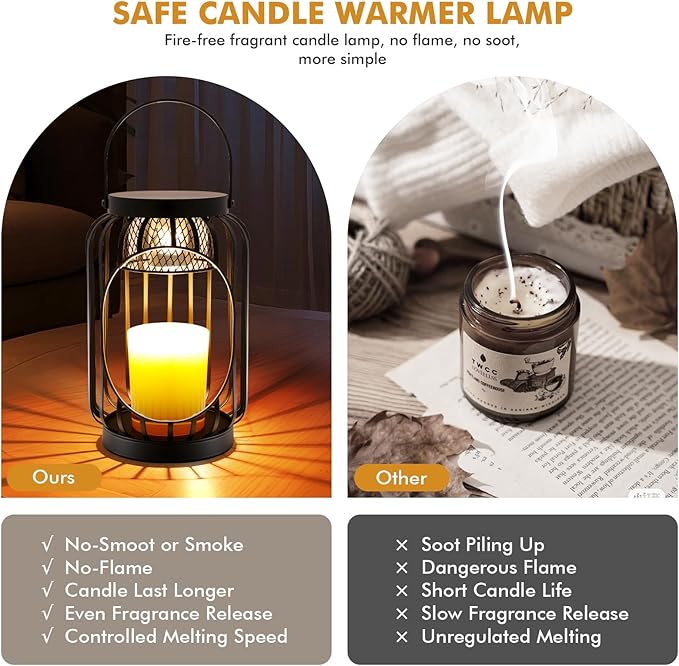 Candle Warmer Lamp with Timer & Dimmable Function - Vintage Hanging Candle Wax Warmer Lantern for 3-Wick/Large Jar Candles Lamp for Home Farmhouse Decor, Gift for Her Women, Mom