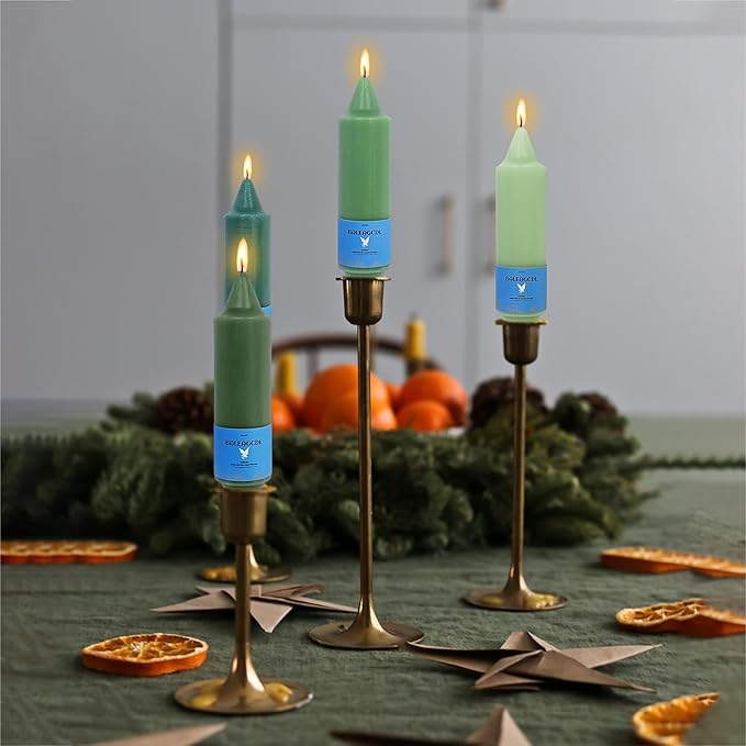 Handmade Unscented Twisted Gradient Green Taper Candles Long Lasting Burn Smooth Flame Smokeless Candles 5 Inch Short Elegant Candlesticks for Home Décor Weddings Gifts