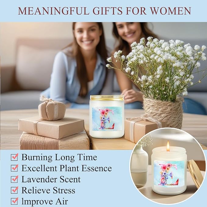 Personalized Gifts Monogrammed Birthday Gifts for Women, Daughter Bestie Friendship Christmas Halloween Initial Wine Tumbler Makeup Bag Scented Candle Bracelet Set, (Aesthetic Blue Flower E)