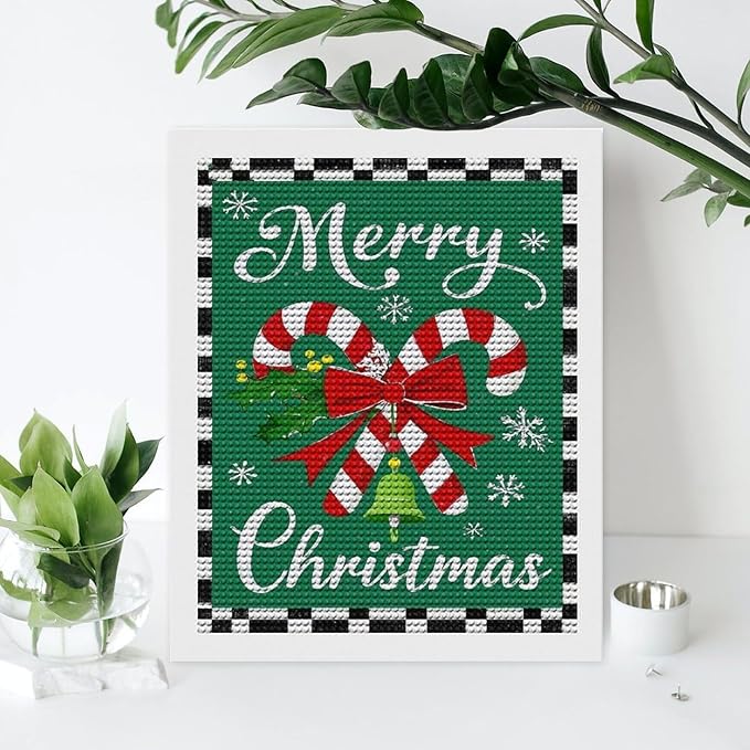 AIVKIEJK Diamond Painting Kits for Adults - Festive Merry Christmas Red Bow, Candy Cane & Bell Painting DIY 5D Full Drill Diamond Dots Paintings with Diamonds Gem Art and Crafts Home Decor 16"x20"