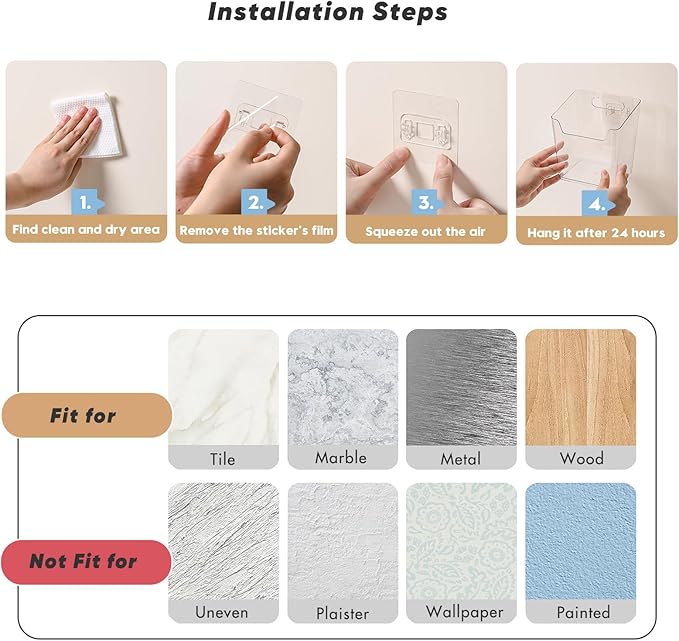8-Pack Adhesive Cabinet Door Organizer Bathroom, Hanging Storage Bins, Stick on Wall Storage Container, Floating Bins Wall Mounted Organizer Under Sink Caddy for Kitchen Pantry Storage, Office, Dorm
