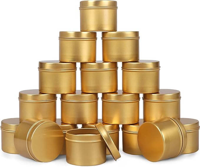 DINGPAI Candle Tin 18 Pcs, 4oz Candle Containers, Candle Jars for DIY Candle Making, Gold Color, Arts & Crafts, Storage and Holiday Gifts