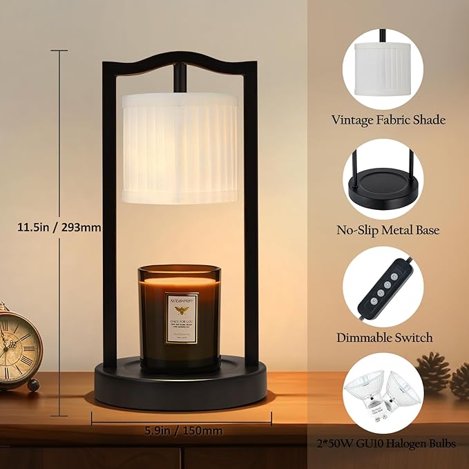 GyroVu Candle Warmer Lamp with Timer, 3-Level Dimmable Electric Candle Lamp with Linen Shade, 50W Wax Melt Warmer for Scented Wax, Gift for Women,Mom,House Warming & Home Decor
