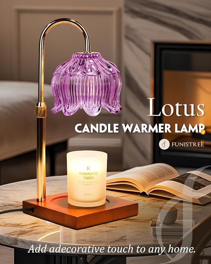 Purple Candle Warmer Lamp with Timer & Dimmer, Candle Lamp Warmer Adjustable Height, Mothers Day Birthday Gifts for Women Mom, House Warming New Home Bedroom Decor, Flower Wax Warmer for Jar Candle
