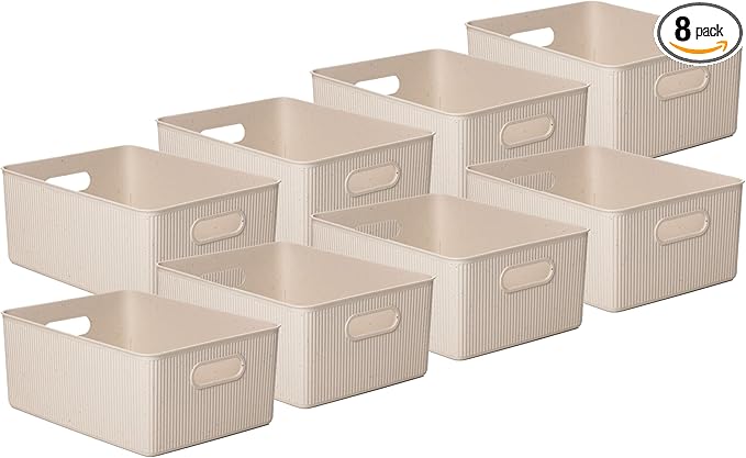 Superio Eco-Friendly Decorative Plastic Basket Open Home Storage Bins Organizer Baskets, Large (8 Pack) Container Boxes for Organizing Closet Storage Bins for Shelves Drawer Shelf 15 Liter