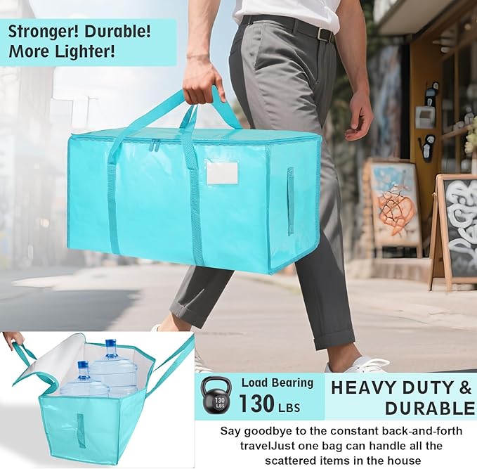 16 Pack-Extra Large Heavy Duty Moving Bags - Waterproof Storage Totes with Handles & Zippers, Foldable for College Dorm, Storage (lake blue)
