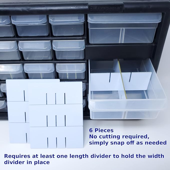 (6-Pack) Large Drawer Configurable Width Dividers compatible with Akro-Mils Plastic Storage Craft Cabinets, (Dividers Only)