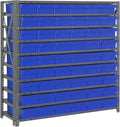 Quantum 1239-401BL Heavy Duty Shelving Unit with (7) Shelves and (36) Blue Bins (QED601) for Garage Warehouse Storage Distribution | 400 lbs Load Capacity | 12"D x 36"L x 39"H, Galvanized Carbon Steel