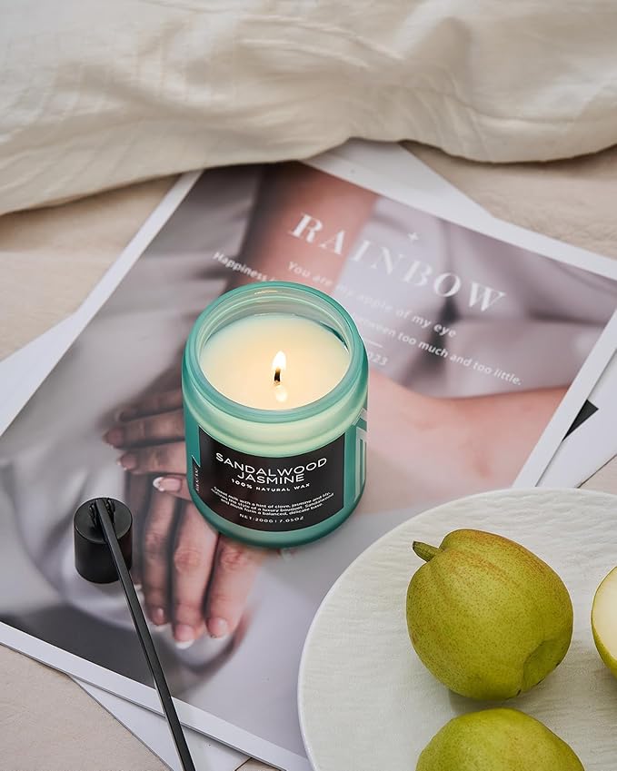 M&SENSE Sandalwood Jasmine Scented Candles for Home, 7.05oz Natural Soy Wax, 50 Hours Cute Candles Non Toxic, Spring Smelling Home Fragrance for Women, Aromatherapy Gifts for Housewarming