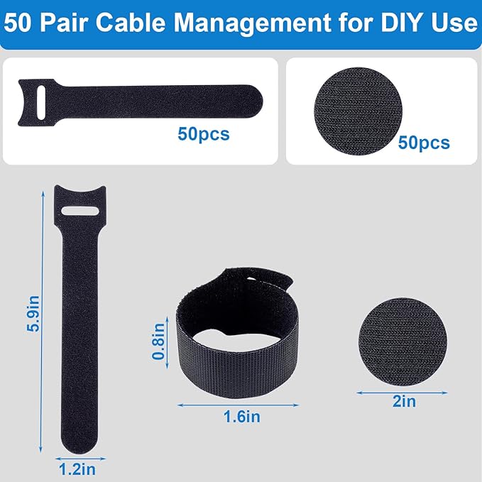 XANGNIER 50 Pair Cable Management Under Desk,Adjustable Hook and Loop Cable Ties,Self Adhesive Cord Organizer,Reusable Cord Straps for PC Computer Wire Organizer,Home Office Essentials