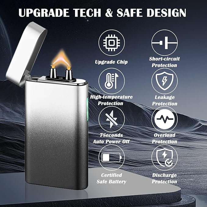 Plasma Lighter Rechargeable USB C Electric Torch Lighter Big Arc Electric Lighters Dual Flame Cool Lighters with Upgrade Battery Safety Switch for Candles, Fireworks, Incense (Blackwhite)