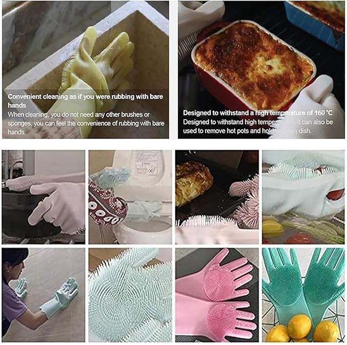 Magic Dishwashing Cleaning Sponge Gloves Reusable Silicone Brush Scrubber Gloves