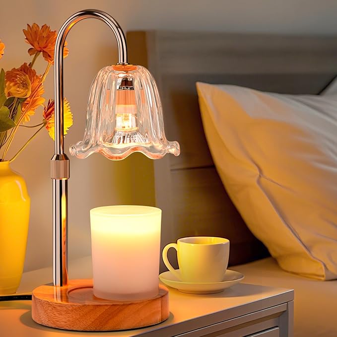 Candle Warmer Lamp Electric: Timer Dimmer Candles Warming Jar Light - Height Adjustable Dimmable Warmers Lamps - Flower No Flame Lamps with Heat Warm Melt Wax - Home Bedroom Decor Table Light