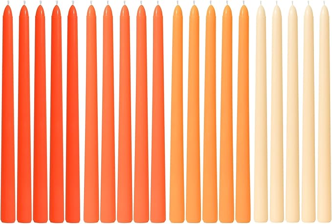 Viyffo Taper Candles, 12 Inch, 20 Pack, Orange – Unscented, Smokeless Design, Up to 8-Hour Burn – Tall Candlesticks for Table Decor, Weddings & Dinners
