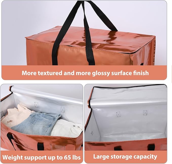 6 Pack Moving Bags Heavy Duty, Extra Large Moving Bags, Moving Supplies, Storage Bags with Handles and Zippers, Waterproof Totes for Storage Saving Packaging Shipping and Travel(Laser Copper)
